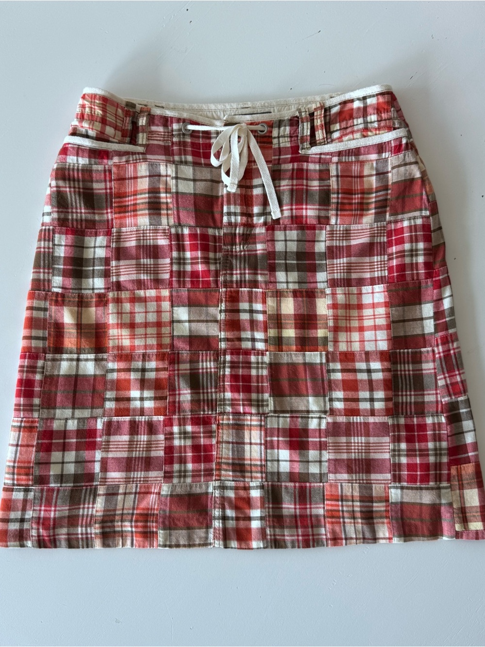 Liz Claiborne Red and Cream Plaid Patchwork Midi Skirt